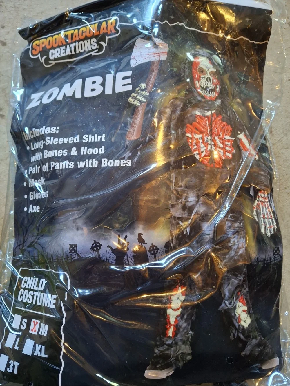 Spooktacular Creations Zombie Skeleton Costume Axe Gloves Kids Medium